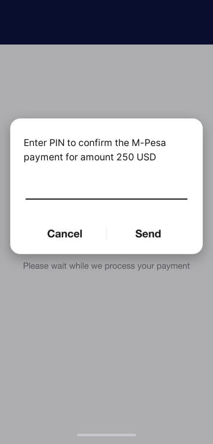A payment request dialog on the customer's own phone asking them to confirm the amount with their PIN